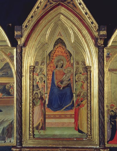 Triptyykki Neitsyen ja Lapsen istuimelle, 1338 (tempera ja kultalehti taulussa) (katso myös 225310, 225332) tekijältä Bernardo Daddi