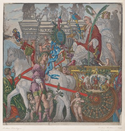Arkki 9: Julius Caesar hevosvaunuissaan, Julius Caesarin voitosta, 1599. tekijältä Bernardo Malpizzi
