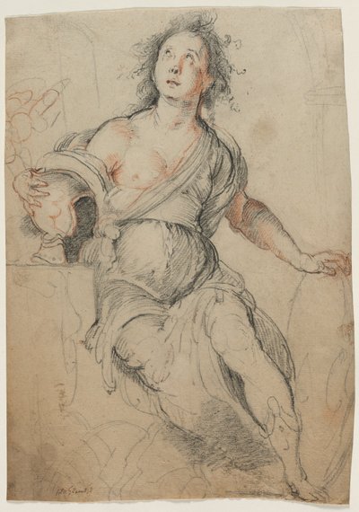 Allegorinen hahmo, n.1635 (mustaa liitua ja punaista liitua ) tekijältä Bernardo Strozzi