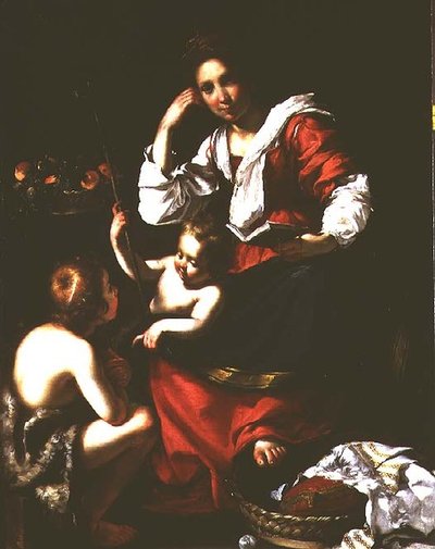 Madonna ja lapsi lapsen kanssa Pyhä Johannes Kastaja tekijältä Bernardo Strozzi