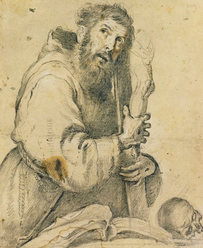 Pyhä Franciscus pitelee krusifiksia käsivarsissaan; Pyhä Franciscus pitelee ristiä käsivarsissaan, tekijältä Bernardo Strozzi