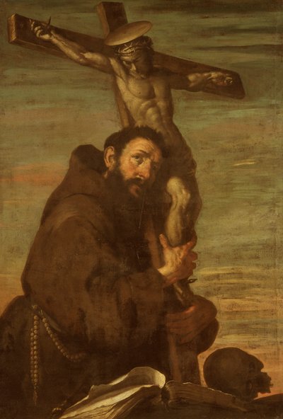 Pyhä Franciscus Assisilainen syleilee krusifiksia, 1600-1640. tekijältä Bernardo Strozzi
