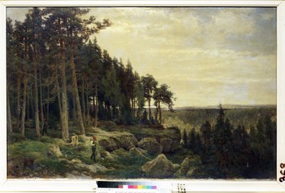"Metsämies ja metsästäjä metsämaisemassa" Berndt Lindholmin (1841-1914) maalaus Mikhail Kroshitskyn taidemuseo, Sevastopol (Sevastopol) Ukraina tekijältä Berndt Lindholm