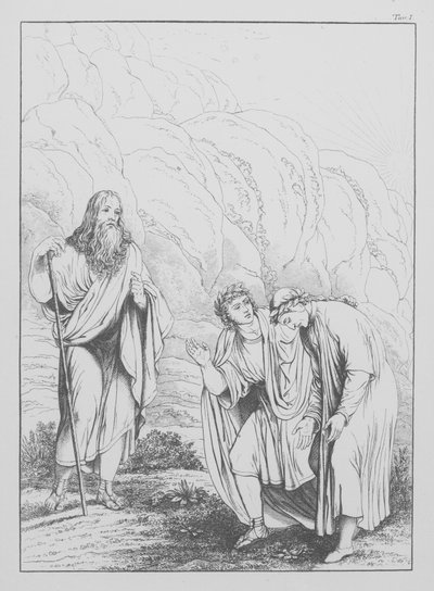 Danten jumalallinen komedia, Purgatorio (Kiirastuli), levy I (litografia). tekijältä Bernhard Schuler