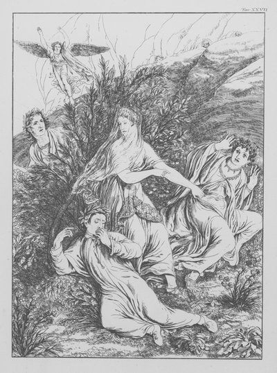 Danten jumalallinen komedia, Purgatorio (Kiirastuli), levy XXVII (litografia). tekijältä Bernhard Schuler