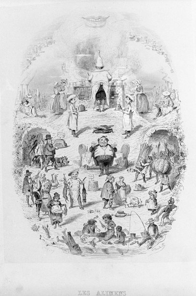 Ruoka: ruoanlaitto ja erilaiset ruoanvalmistustavat Brillatissa - Bertallin kuvittama Savarin. Pariisi 1840. tekijältä Bertall