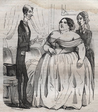 Gourmands - lihavuus ja laiha - kaiverrus Jean Anthelme Brillat Savarinin (Brillat-Savarin) "La Physiologie du gout" tekijältä Bertall