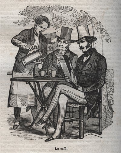 Kahvi - kaiverrus Jean Anthelme Brillat Savarinin kirjaan "La Physiologie du gout" tekijältä Bertall