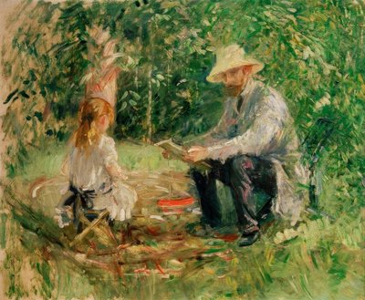Eugène Manet ja hänen tyttärensä puutarhassa tekijältä Berthe Morisot