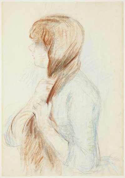 Hiuksiaan punottava tyttö (La Natte) tekijältä Berthe Morisot