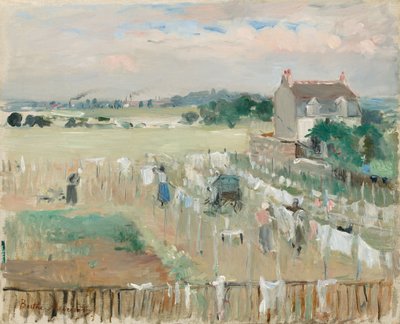 Pyykin ripustaminen kuivumaan, 1875. tekijältä Berthe Morisot