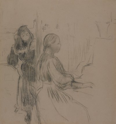 Tutkimus La Musiquelle, 1893 (hiili paperille) tekijältä Berthe Morisot