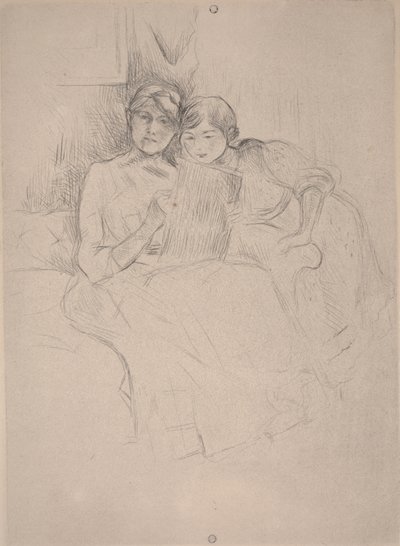 Piirustustunti - Berthe Morisot piirtää tyttärensä kanssa, n. 1889-90 (kuivakärki) tekijältä Berthe Morisot
