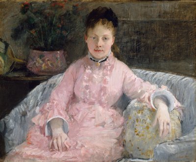 Vaaleanpunainen mekko, n. 1870 (öljy kankaalle) tekijältä Berthe Morisot