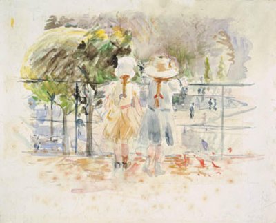 Kaksi pientä tyttöä kaiteella järven rannalla Jardin des Tuileries