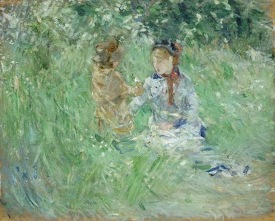 Nainen ja lapsi niityllä Bougivalissa, 1882 tekijältä Berthe Morisot
