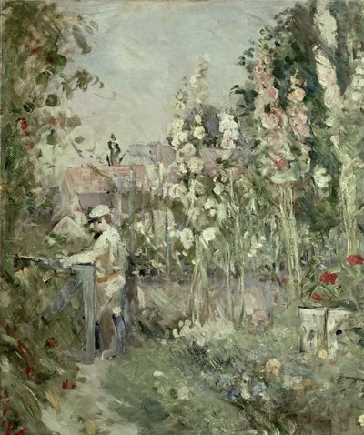 Nuori poika Hollyhocksissa tekijältä Berthe Morisot