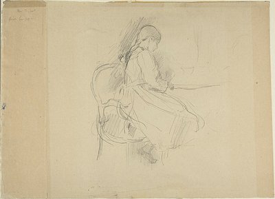 Nuori tyttö istuu pöydän ääressä tekijältä Berthe Morisot