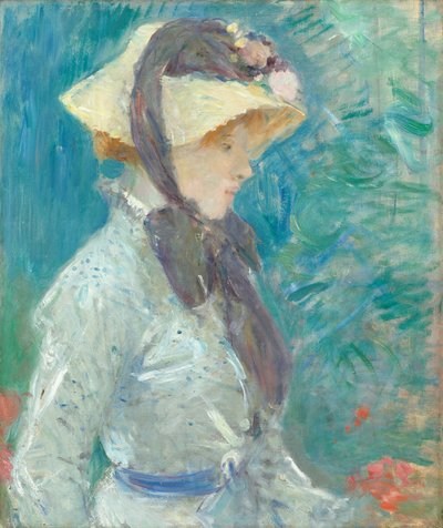Nuori nainen, jolla on olkihattu tekijältä Berthe Morisot