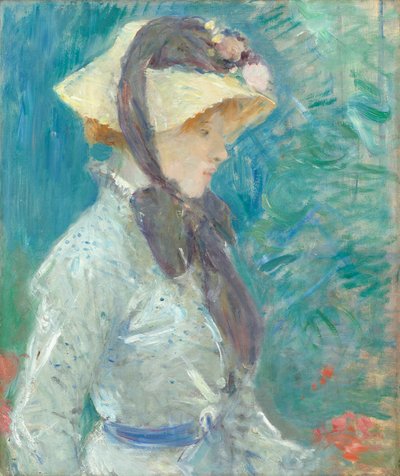Nuori nainen olkihattu, 1884 tekijältä Berthe Morisot
