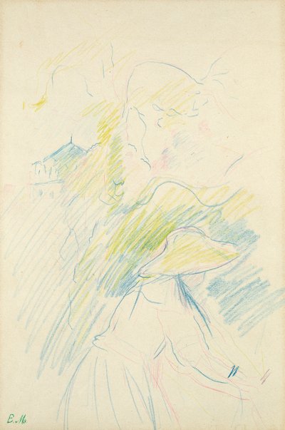 Nuori tyttö puutarhassa, 1888 (värikynä paperille) tekijältä Berthe Morisot