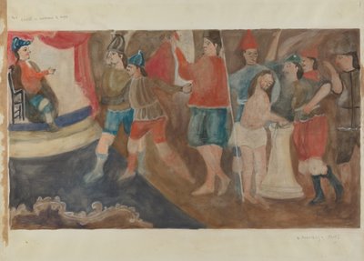 Ristin asema nro 1: Jeesus on tuomittu kuolemaan, n. 1936. tekijältä Beulah Bradleigh