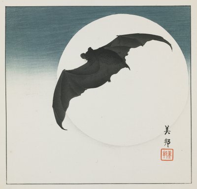 Lepakko ja kuu, 1900-luvun alku tekijältä Biho Takashi or Takahashi (b. 1873. fl 1890 1930)