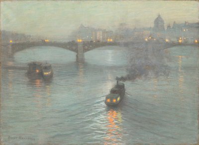 Ilta Seinen varrella, n. 1888 (pastelli kankaalle) tekijältä Birge Harrison
