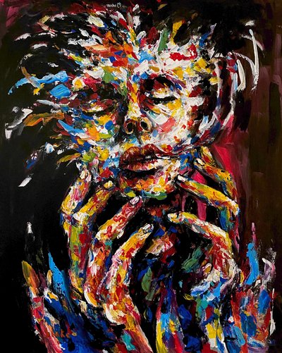 Between A Laugh And A Tear, n. 2021 (akryyli kankaalle) tekijältä Blake Munch