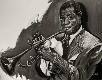 Louis Armstrong, n. 2021 (akryyli kankaalle) tekijältä Blake Munch