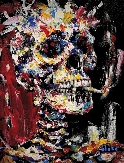 Skull With Spliff, n. 2021-22 (akryyli kankaalle) tekijältä Blake Munch