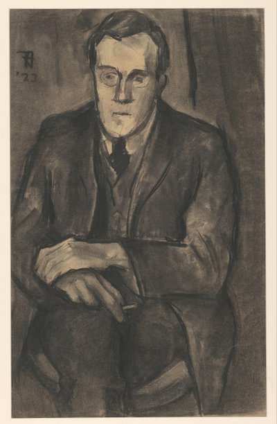Muotokuva J.W. Kirves istuu kädet polvillaan tekijältä Bob Hanf (signed by artist)