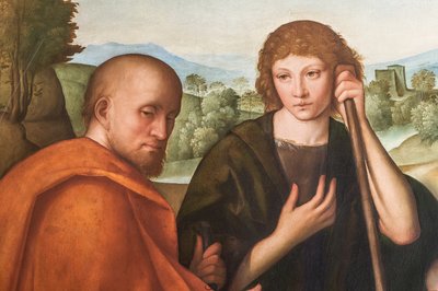 Paimenten palvonta Madonnan Jeesus-lapsen ja kahden paimenen kanssa, yksityiskohta numerosta 2384594 tekijältä Boccaccio Boccaccino
