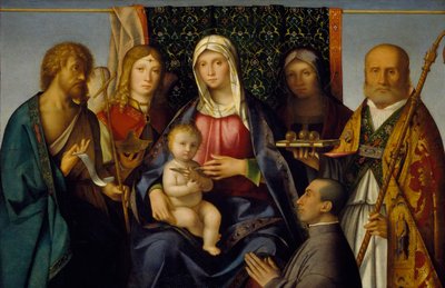 Neitsyt ja lapsi pyhien ja lahjoittajan kanssa, 1505-1515 tekijältä Boccaccio Boccaccino