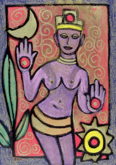Goddess, 2002 (öljy, pastelli ja intialainen muste paperille) tekijältä Bodel Rikys