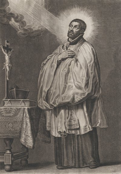 Pyhä Franciscus Xavier jumalallisen valon kanssa, joka säteilee häntä kohti vasemmasta yläkulmasta,..., n. 1623-33. tekijältä Boetius Adams Bolswert