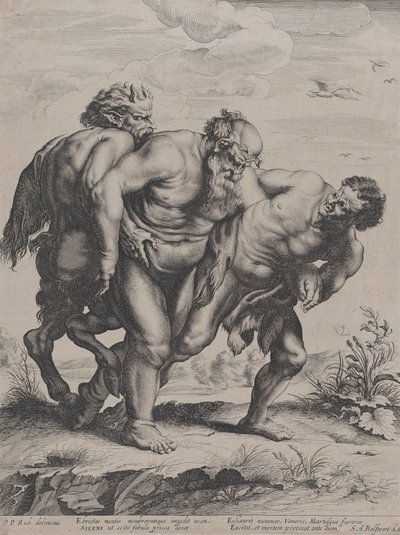 Drunken Silenus, Satyrin ja Faunin tukema, 1625-5 tekijältä Boetius Adams Bolswert
