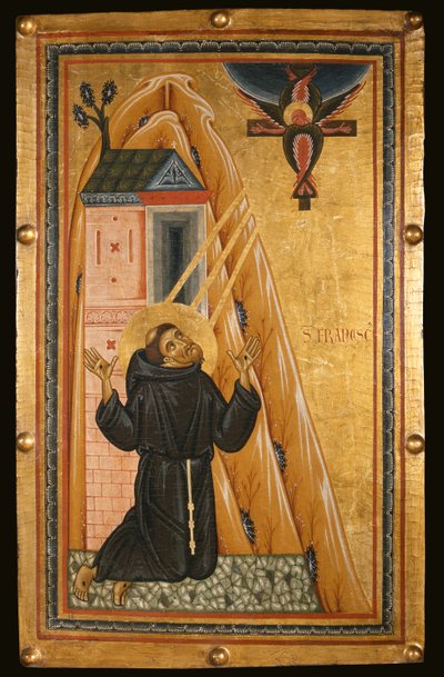 Pyhä Franciscus vastaanottaa Stigmatat, 1200-luvun puoliväli (tempera puulla) tekijältä Bonaventura Berlinghieri