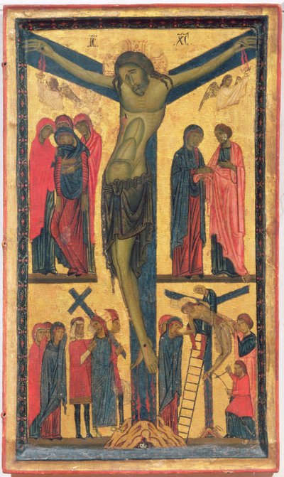 Ristiinnaulitseminen pyhien naisten kanssa, surejat, Kristus tiellä Golgatalle ja laskeuma, diptyykin oikea paneeli (tempera paneelissa) tekijältä Bonaventura Berlinghieri