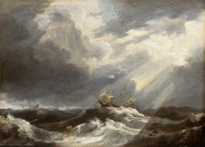 Auringonvalo myrskyävällä merellä, noin 1640-luku (maalaus). tekijältä Bonaventura Peeters