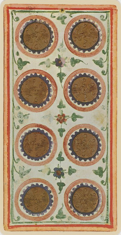 The Eight of Coins, faksimile Tarot-kortista Visconti-pakasta tekijältä Bonifacio (attr.) (after) Bembo