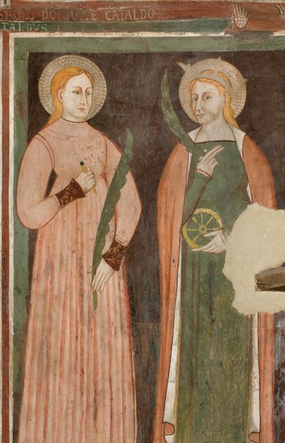 North Transept, Pyhän arkkienkeli Mikaelin alttari, alttaritaulun takana Bonifacio Bembon, Pyhän Aquilinan ja Pyhän Katariina Aleksandrialaisen freskot tekijältä Bonifacio Bembo