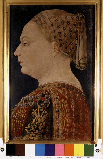 Muotokuva Bianca Maria Viscontista, Francesco Sforzan (1401-1466) vaimosta, Bonofacio Bembo noin 1470. Pinacoteca di Brera, Milano. tekijältä Bonifacio Bembo