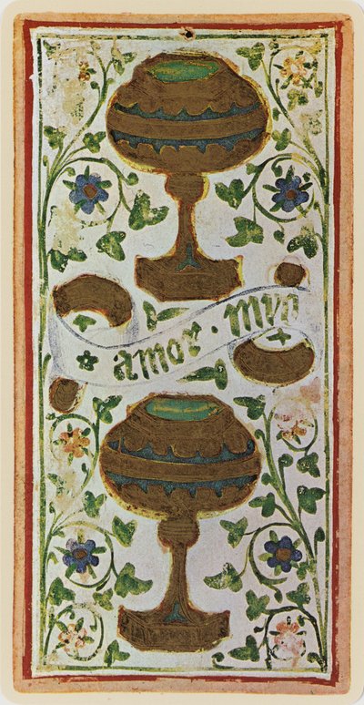 Kakkonen Kuppeja, faksimile tarotkortista Visconti-pakasta, 1441-47. tekijältä Bonifacio Bembo