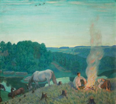 Nuotio, 1916 tekijältä Boris Mikhailovich Kustodiev