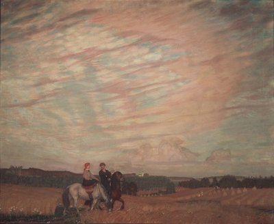 Omakuva vaimon kanssa hevosen selässä, 1915 tekijältä Boris Mikhailovich Kustodiev