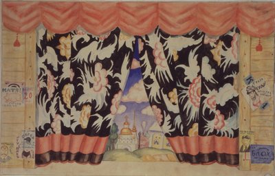 Luonnos verhosta E. Zamyatinin teatterinäytelmään Kirppu, 1925-1926 tekijältä Boris Mikhailovich Kustodiev