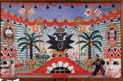 Lavastus E. Zamyatinin teatterinäytelmään Kirppu, 1925-1926 tekijältä Boris Mikhailovich Kustodiev