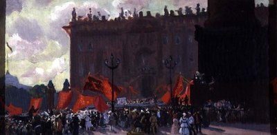 Tutkimus Kominternin toisen kongressin avajaisten juhlaa varten Uritsky-aukiolla Petrogradissa 19. heinäkuuta 1920, 1921 (katso 91240) tekijältä Boris Mikhailovich Kustodiev