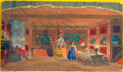 Lavastus Nikolai Rimski-Korsakovin oopperaan Tsaarin morsian, 1920 tekijältä Boris Mikhailovich Kustodiev